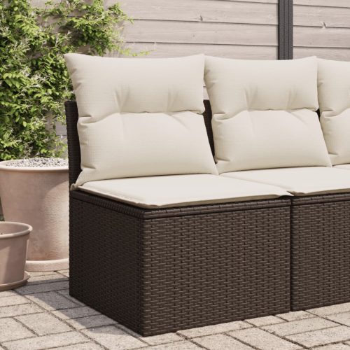 barna polyrattan karfa nélküli kerti kanapé párnával