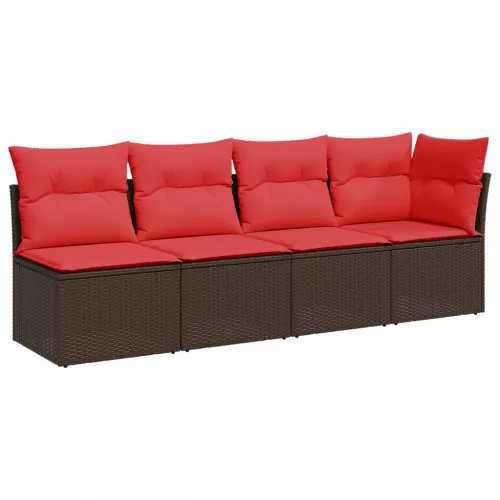 vidaXL 4 személyes barna polyrattan kerti kanapé párnákkal