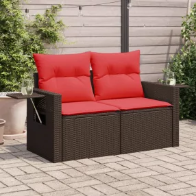 Kétszemélyes barna polyrattan kerti kanapé párnákkal