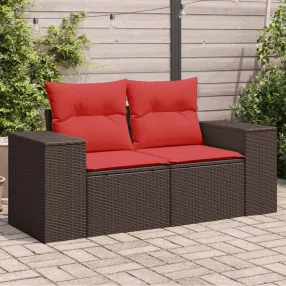 Kétszemélyes barna polyrattan kerti kanapé párnákkal