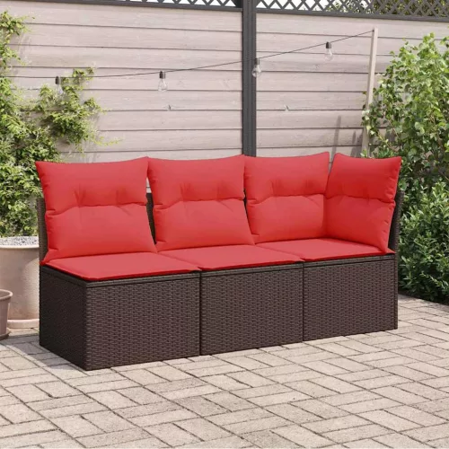 vidaXL 3 személyes barna polyrattan kerti kanapé párnákkal