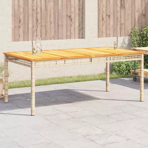 Bézs polyrattan és akácfa kerti asztal 180 x 90 x 75 cm