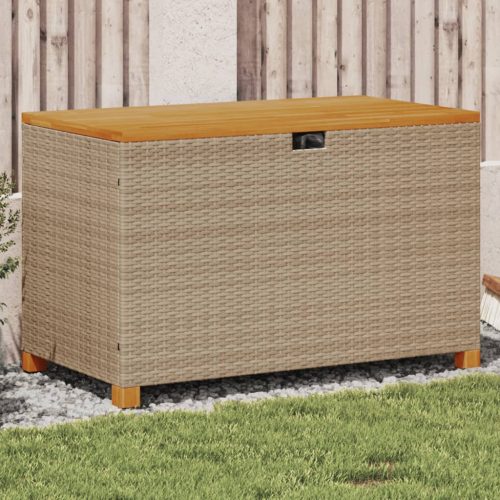  bézs polyrattan és akácfa kerti tárolóláda 110 x 55 x 63 cm