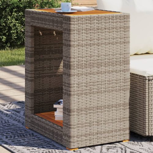  szürke polyrattan falapos kerti kisasztal 60x40x75 cm