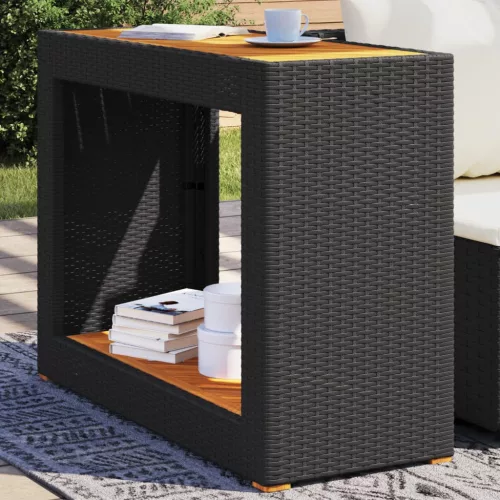 Fekete polyrattan falapos kerti asztal 100x40x75 cm