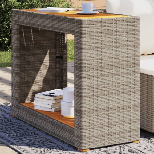  szürke polyrattan falapos kerti asztal 100x40x75 cm