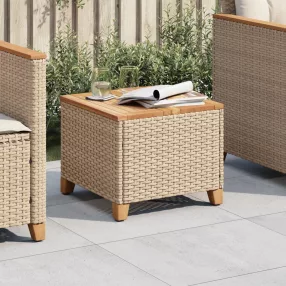 Bézs polyrattan és akácfa kerti asztal 45 x 45 x 37 cm