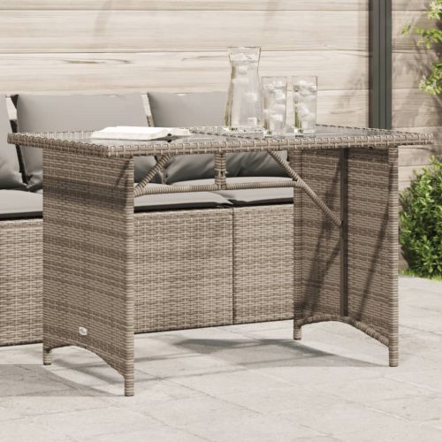  szürke polyrattan üveglapos kerti asztal 110x68x70 cm