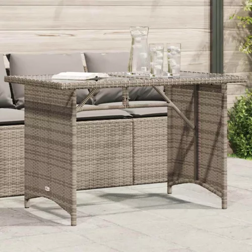 szürke polyrattan üveglapos kerti asztal 110x68x70 cm