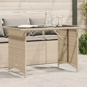Bézs polyrattan üveglapos kerti asztal 110x68x70 cm