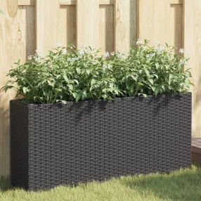   Fekete polyrattan kerti ültetőláda 2 cseréppel 90x20x40 cm