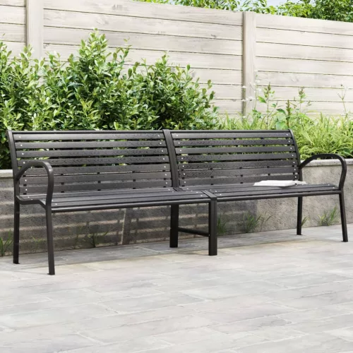Fekete acél és WPC dupla kerti pad 231 cm