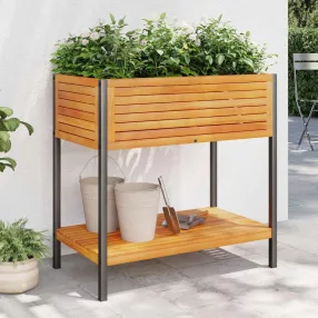   vidaXL tömör akácfa és acél kerti virágtartó polccal 80 x 45 x 80 cm