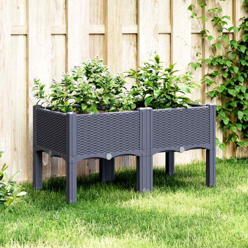 kékszürke PP rácsos kerti ültetőláda 80 x 40 x 42 cm