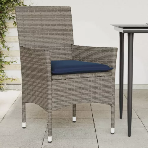 2 db szürke polyrattan kerti szék párnával