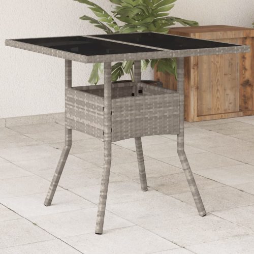  világosszürke polyrattan üveglapos kerti asztal 80 x 80 x 75 cm