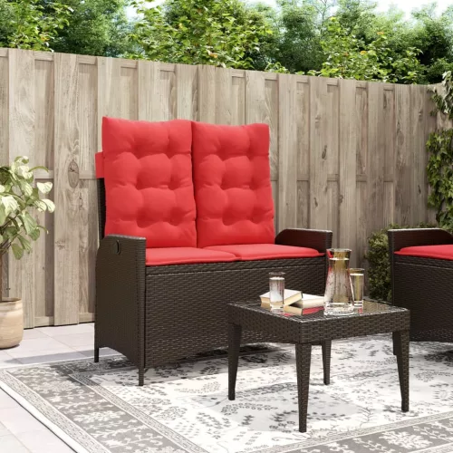 Barna polyrattan dönthető kerti pad párnával