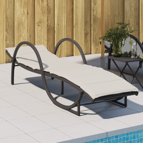 fekete polyrattan napozóágy párnával 60 x 199 x 42 cm