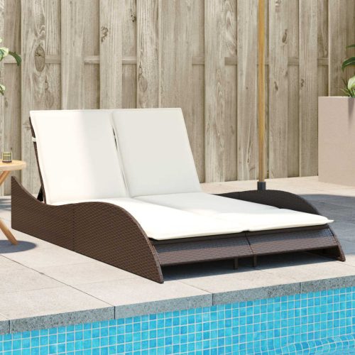  barna polyrattan napozóágy párnákkal 114x205x73 cm