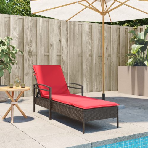 Napozóágy Párnával Barna 63x200x81 cm Poli Rattan