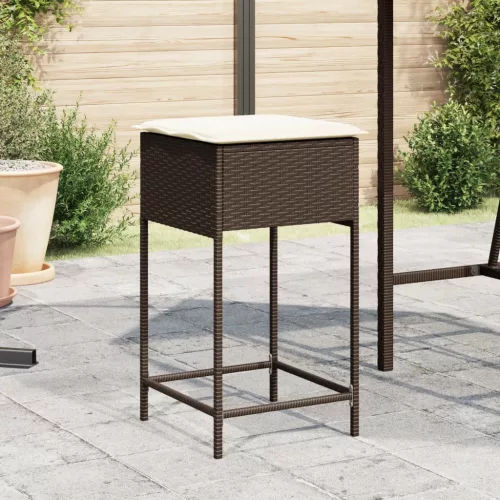 2 db barna polyrattan kerti bárszék párnával