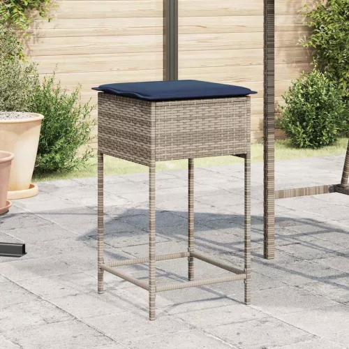 2 db szürke polyrattan kerti bárszék párnákkal