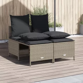   4 részes világosszürke polyrattan kerti ülőgarnitúra párnákkal