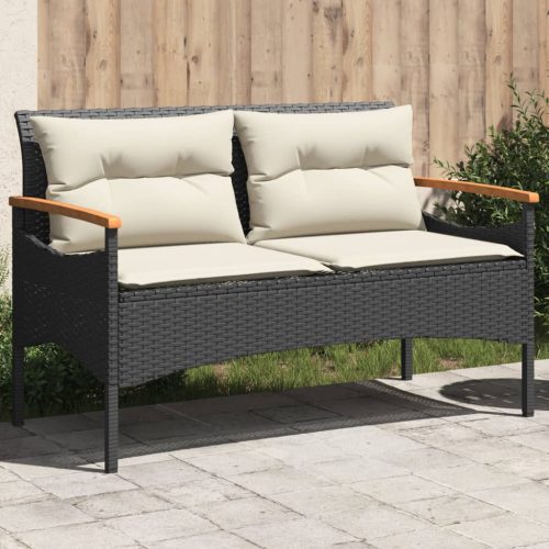  fekete polyrattan kerti pad párnával 116 x 62,5 x 74