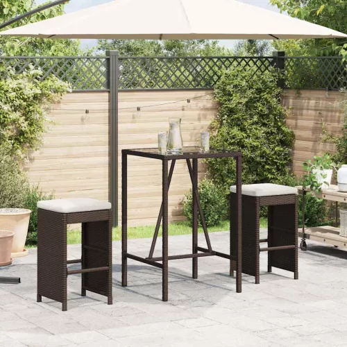 2 db barna polyrattan kerti bárszék párnával
