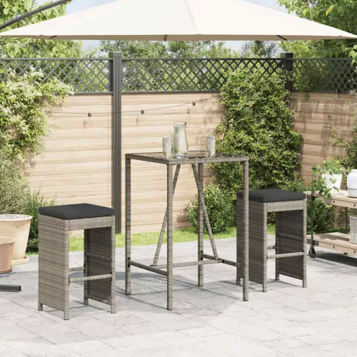 2 db szürke polyrattan kerti bárszék párnával