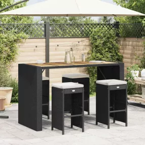 4 db fekete polyrattan kerti bárszék párnával