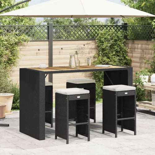 4 db fekete polyrattan kerti bárszék párnával