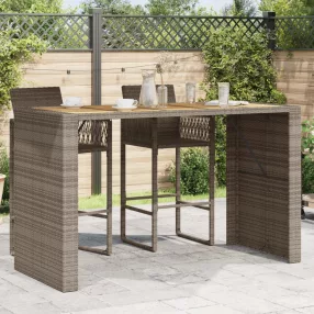   Szürke polyrattan kerti bárasztal akácfa lappal 185x80x110 cm
