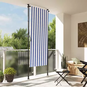   kék és fehér szövet és acél kültéri roló 100 x 270 cm