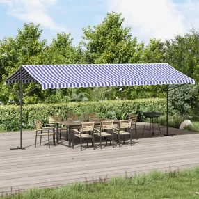   vidaXL kék-fehér szövet és acél szabadon álló napellenző 600 x 300 cm