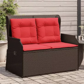 Barna polyrattan dönthető kerti pad párnákkal