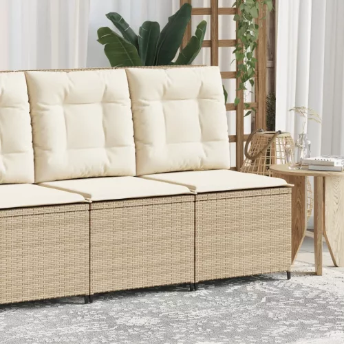 Bézs polyrattan dönthető kerti kanapé párnákkal