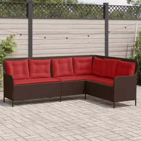 L-alakú barna polyrattan kerti kanapé párnákkal