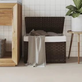   sötétbarna polyrattan szennyeskosár fedéllel 55,5 x 35 x 34 cm