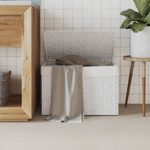fehér polyrattan szennyeskosár fedéllel 55,5 x 35 x 34 cm