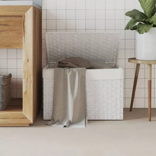 fehér polyrattan szennyeskosár fedéllel 55,5 x 35 x 34 cm