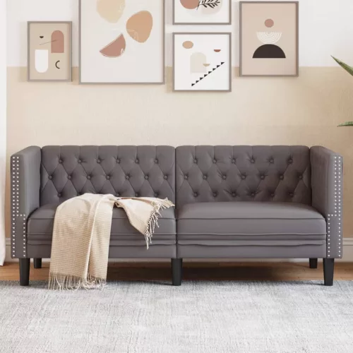 2 személyes szürke műbőr Chesterfield kanapé