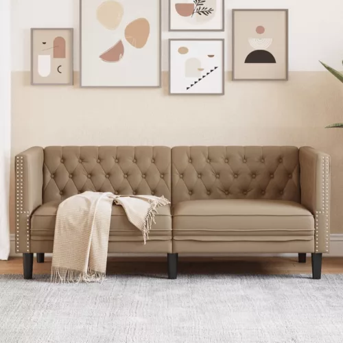 Kétszemélyes kávészínű műbőr Chesterfield kanapé