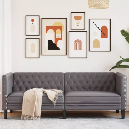 3 személyes szürke műbőr Chesterfield kanapé