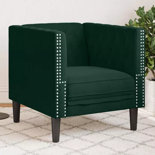 Sötétzöld bársony Chesterfield kanapéfotel