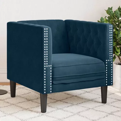 Kék bársony Chesterfield kanapéfotel