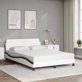 fehér és fekete műbőr ágykeret Dover 140 x 190 cm
