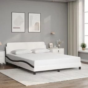 fehér és fekete műbőr ágykeret Dover 160 x 200 cm