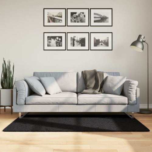 PAMPLONA fekete magas szálú bolyhos modern szőnyeg 80 x 150 cm