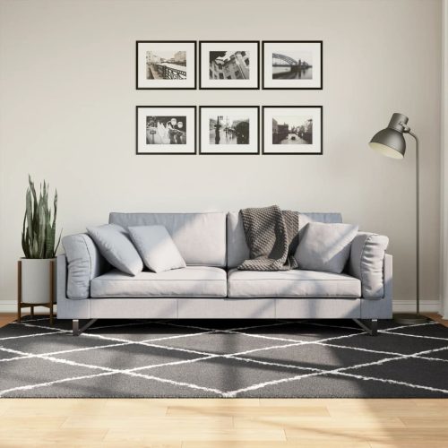 fekete és krém hosszú szálú bozontos modern szőnyeg 160 x 230cm